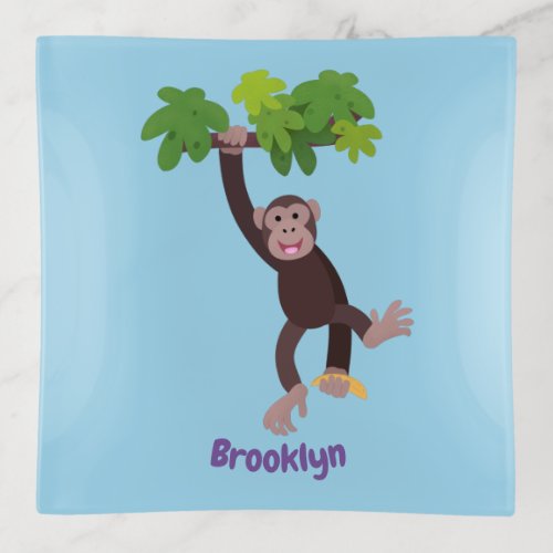 Cute chimpanzee in jungle hanging cartoon trinket tray