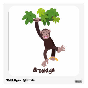 Cute chimpanzee in jungle hanging cartoon wall decal