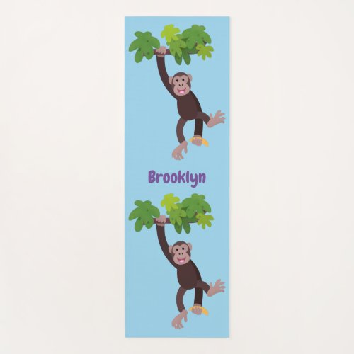 Cute chimpanzee in jungle hanging cartoon yoga mat