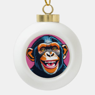 Cute Chimpanzee Laughs Ceramic Ball Christmas Ornament