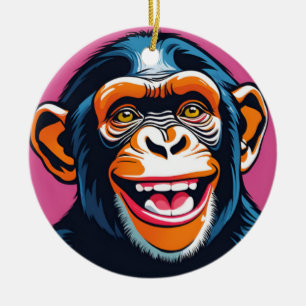 Cute Chimpanzee Laughs Ceramic Ornament