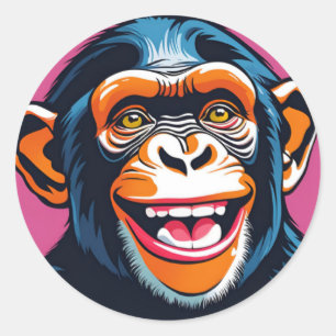 Cute Chimpanzee Laughs Classic Round Sticker