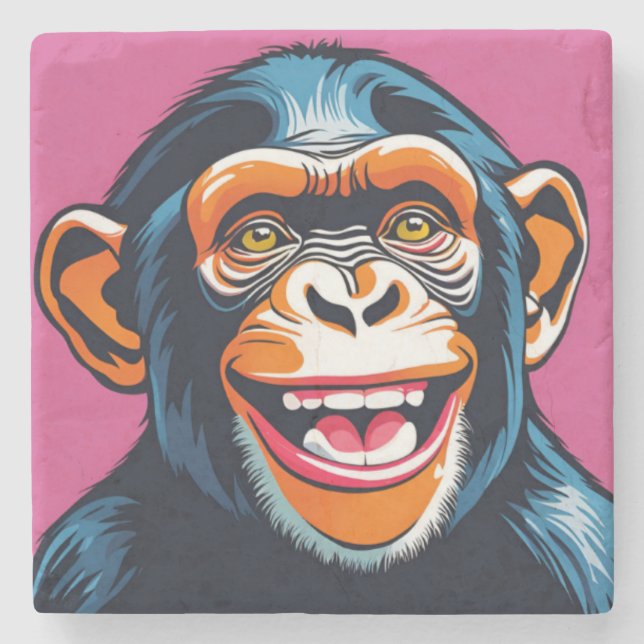 Cute Chimpanzee Laughs Stone Coaster (Front)