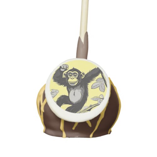 Cute chimpanzee on the branch greets cake pops