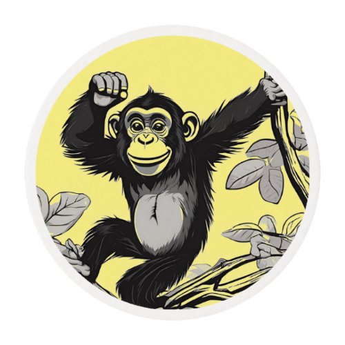 Cute chimpanzee on the branch greets edible frosting rounds