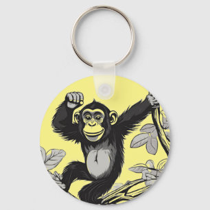 Cute chimpanzee on the branch greets keychain