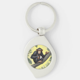 Cute chimpanzee on the branch greets keychain
