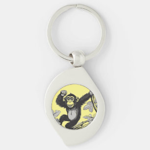 Cute chimpanzee on the branch greets keychain