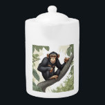 Cute chimpanzee on the branch greets teapot<br><div class="desc">Digital Computer Animal Art - College Pop Art - Wild Animal Computer Images</div>