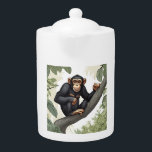 Cute chimpanzee on the branch greets teapot<br><div class="desc">Digital Computer Animal Art - College Pop Art - Wild Animal Computer Images</div>
