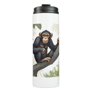 Cute chimpanzee on the branch greets thermal tumbler