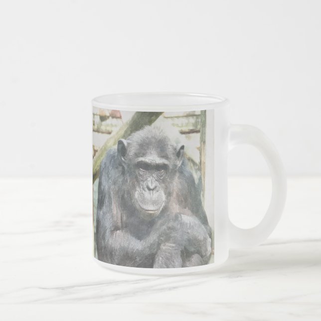 CUTE CHIMPANZEES FROSTED GLASS COFFEE MUG (Right)