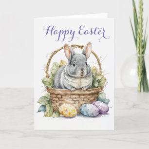 Cute Chinchilla in a Basket Easter Holiday Card