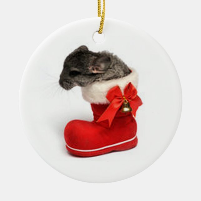 Cute Chinchilla in Christmas Stocking Ceramic Ornament (Front)