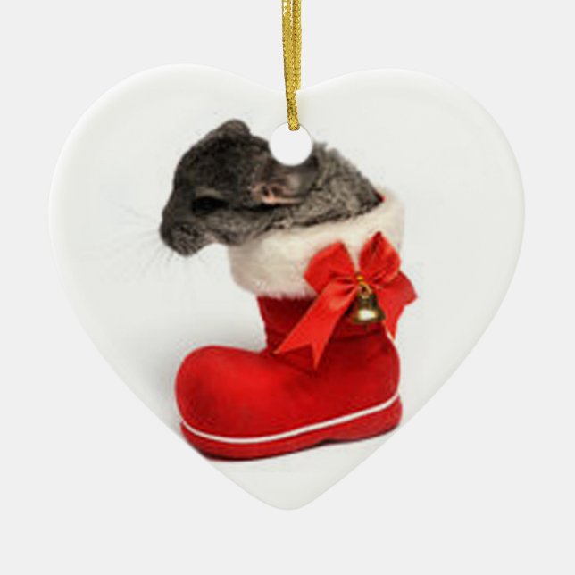 Cute Chinchilla in Christmas Stocking Ceramic Ornament (Front)