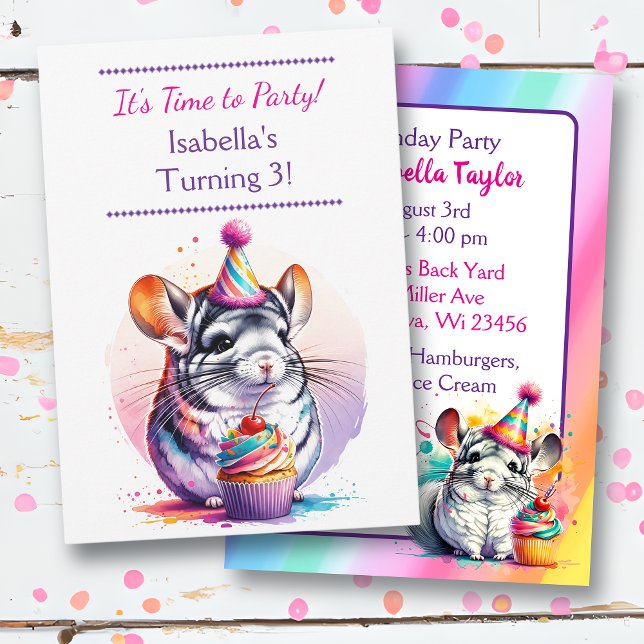 Cute Chinchilla Themed Girl's Birthday Party Invitation (Creator Uploaded)