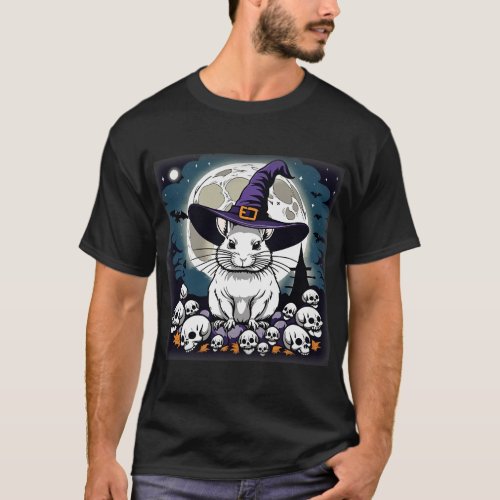 Cute Chinchilla Witch Hat Skulls Halloween Full Mo T_Shirt