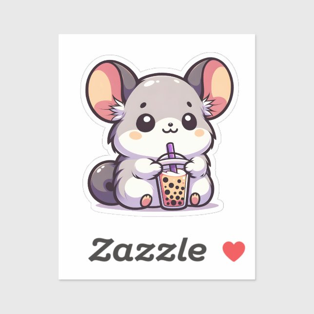 Cute chinchilla with bubble tea sticker (Sheet)
