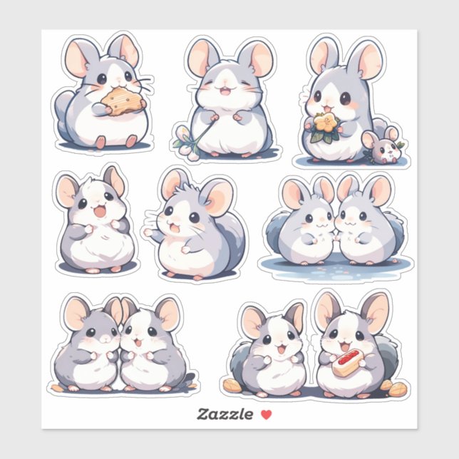 Cute Chinchillas Custom-Cut Vinyl Stickers (Sheet)