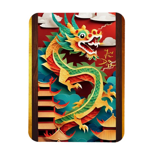 Cute Chinese  Dragon Year Birthday Origami FPM Magnet (Vertical)