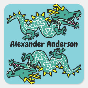 Cute Chinese Dragons Personalize Square Sticker