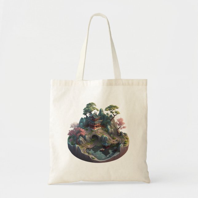Cute Chinese Fantasy 3D Landscape Budget Tote Bag (Front)
