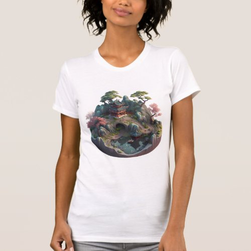 Cute Chinese Fantasy 3D Landscape Slim Fit T_shirt