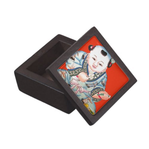 Cute Chinese Laughing Good Luck Buddha on red Gift Box