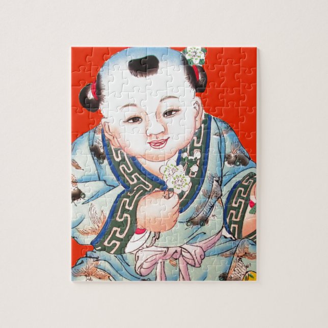 Cute Chinese Laughing Good Luck Buddha on red Jigsaw Puzzle (Vertical)