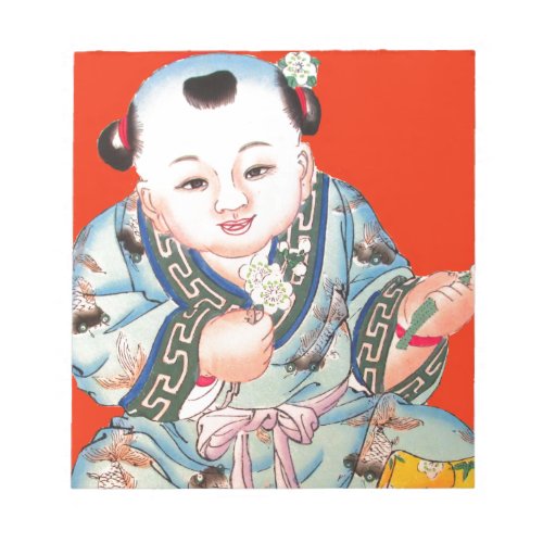 Cute Chinese Laughing Good Luck Buddha on red Notepad