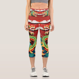 Cute Chinese New Year Dragon Origami HWCL Capri Leggings