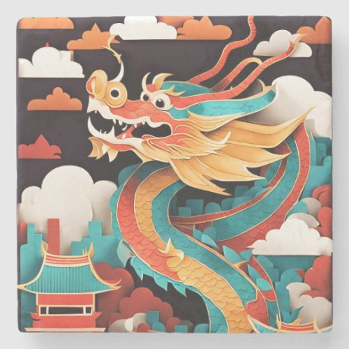 Cute Chinese New Year Dragon Zodiac Birthday MC2 Stone Coaster
