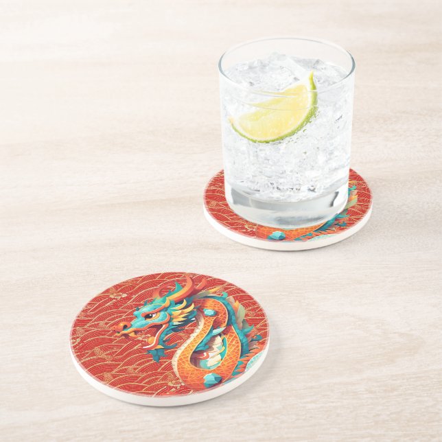 Cute Chinese New Year Dragon Zodiac Birthday RSC Coaster (Side)