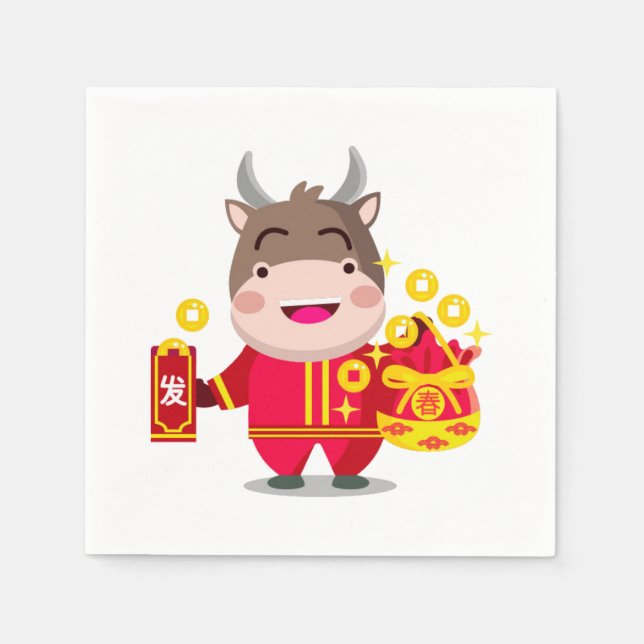 Cute Chinese New Year of the Ox gold coins Napkins (Front)