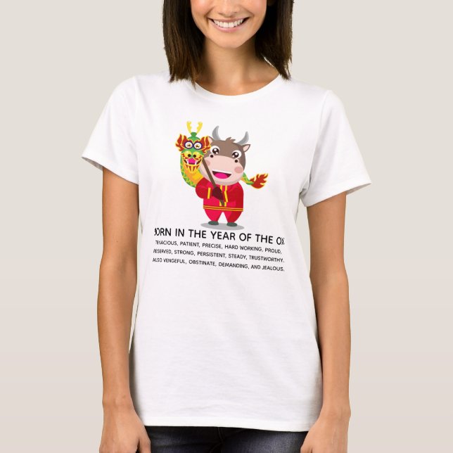 Cute Chinese New Year of the Ox Traits T-Shirt (Front)