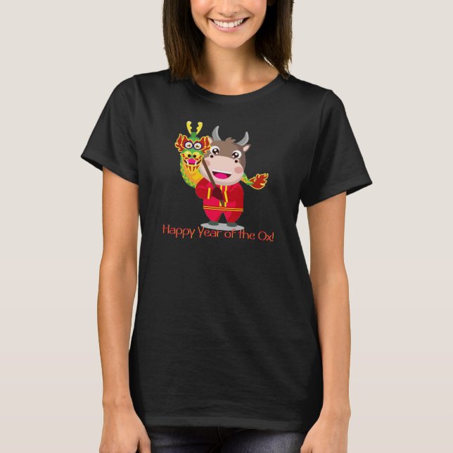 Cute Chinese New Year of the Ox with Dragon T-Shirt (Front)
