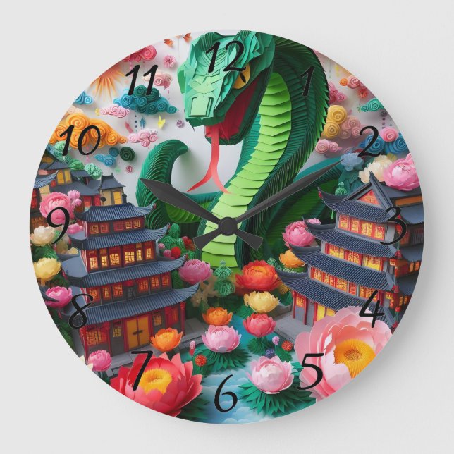 Cute Chinese New Year Snake Origami WC5 Large Clock (Front)