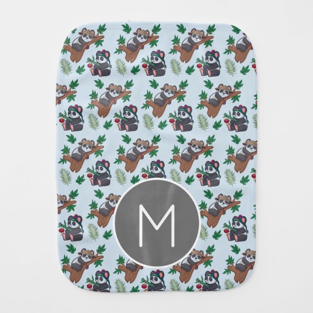 Cute Chinese Pandas Pattern Monogram Baby Burp Cloth (Front)