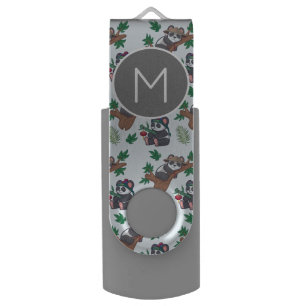 Cute Chinese Pandas Pattern Monogram Flash Drive