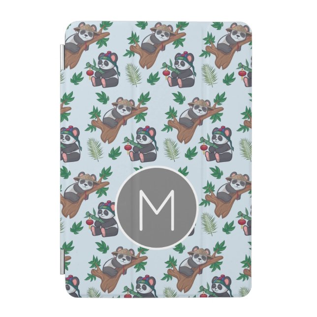 Cute Chinese Pandas Pattern Monogram iPad Mini Cover (Front)