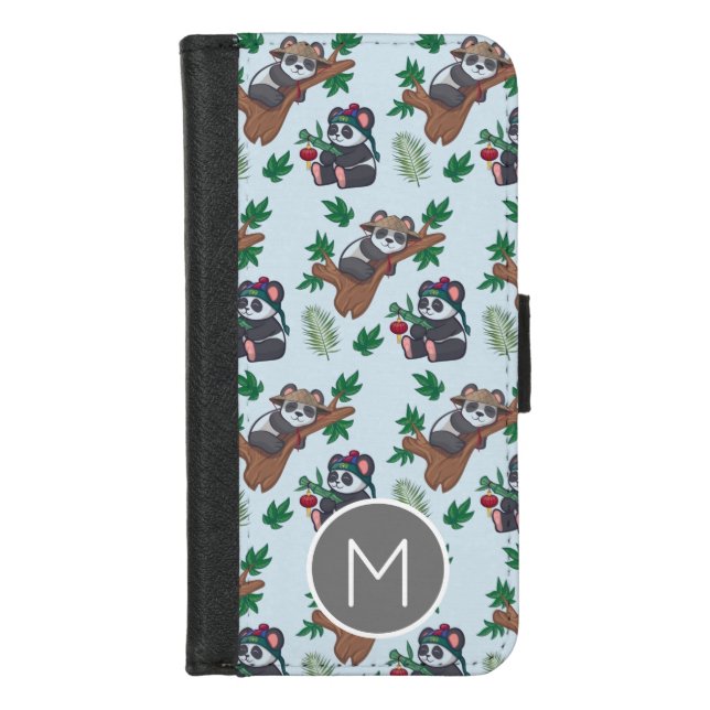 Cute Chinese Pandas Pattern Monogram iPhone Wallet Case (Front)