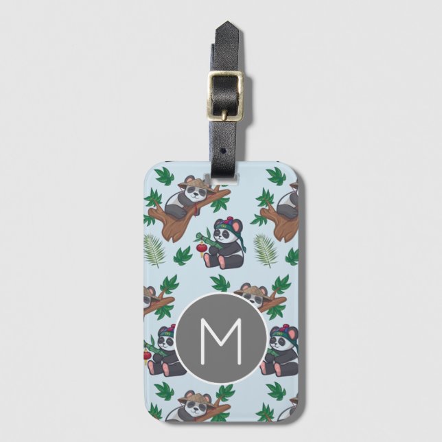 Cute Chinese Pandas Pattern Monogram Luggage Tag (Front Vertical)
