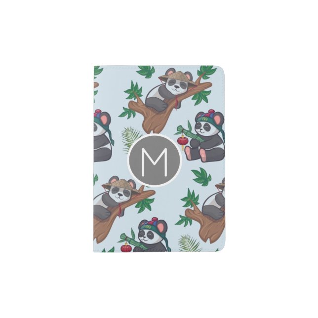 Cute Chinese Pandas Pattern Monogram Passport Holder (Front)