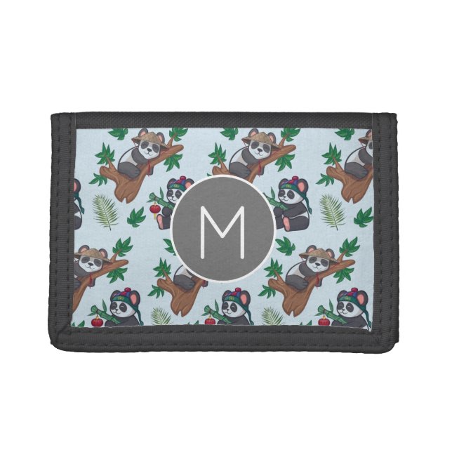 Cute Chinese Pandas Pattern Monogram Tri-fold Wallet (Front)