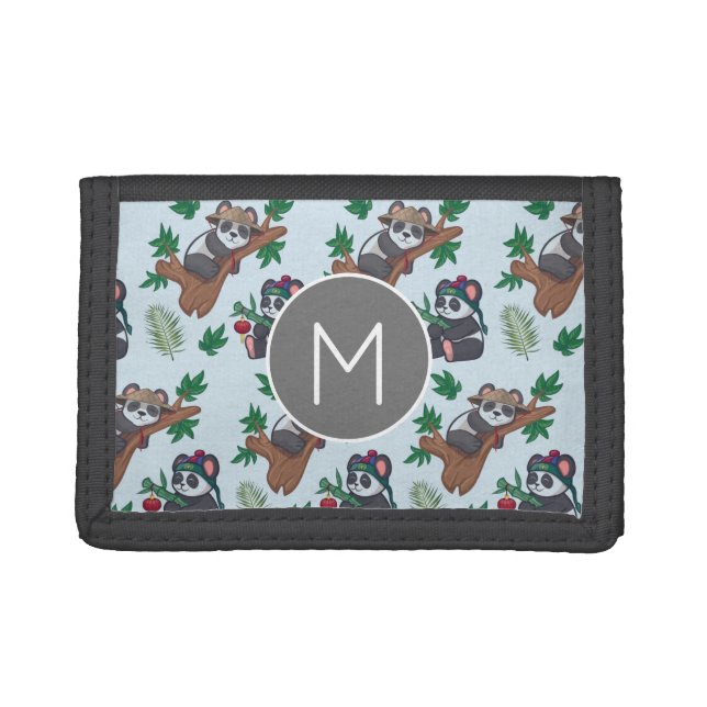 Cute Chinese Pandas Pattern Monogram Trifold Wallet (Front)