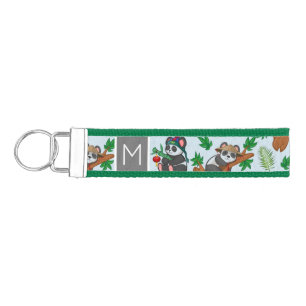 Cute Chinese Pandas Pattern Monogram Wrist Keychain