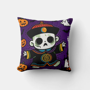 Cute Chinese Zombie Halloween Throw Pillow