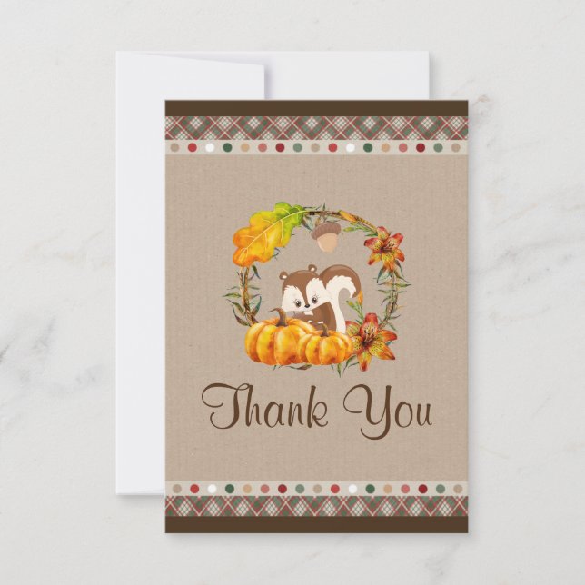 Cute Chipmunk and Pumpkin Baby Shower Thanks Thank You Card (Front)