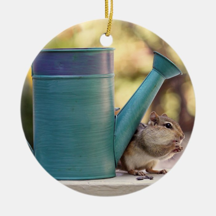 Cute Chipmunk and Watering Can Picture Ornament