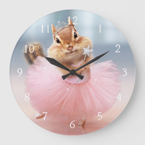 Cute Chipmunk Ballerina in tutu at Dance Studio Large Clock